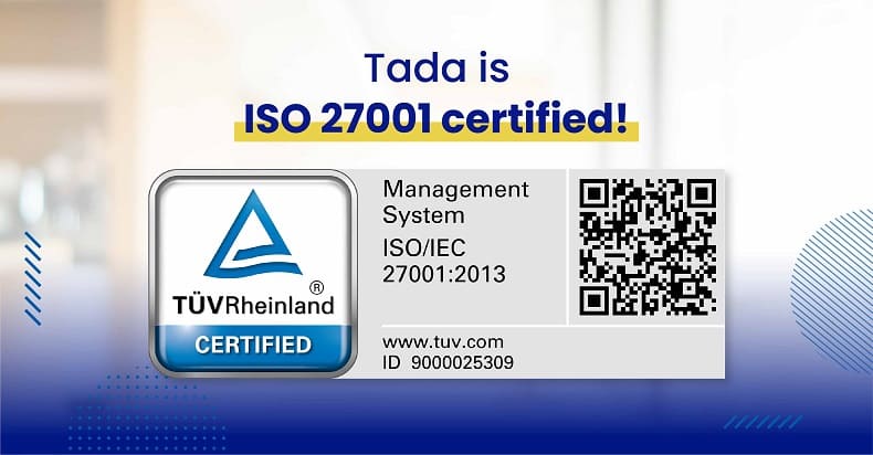 Tada Menerima Sertifikasi ISO 27001